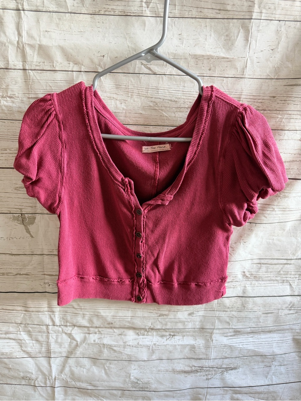 We The Free Raspberry Pink Cropped Button-Front Top